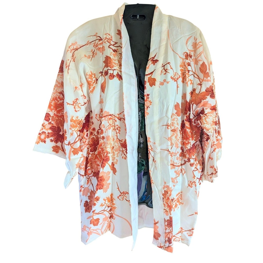 Kyoto 100% Silk Kimono Wrap Womens One Size Vintage Floral Boho Ethereal Japan